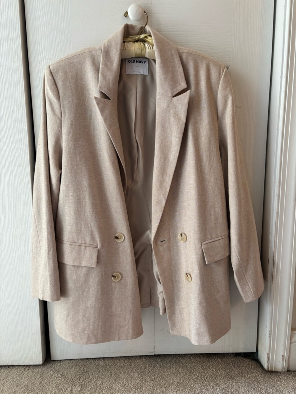 NWT Oversized Old Navy Khaki Linen Double Breasted Blazer S